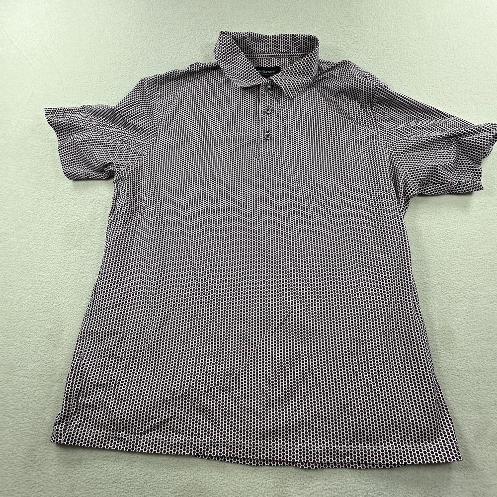 Bugatchi 8 Way Stretch Polo Shirt Mens Large Plum OoohCotton Tech Polka Dot Golf